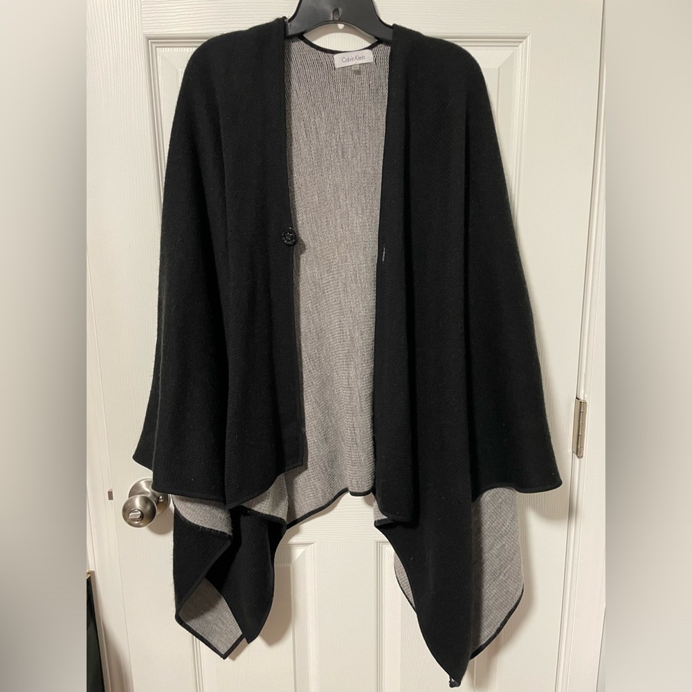 Calvin Klein womens cape designer sweater long black gray super soft one size